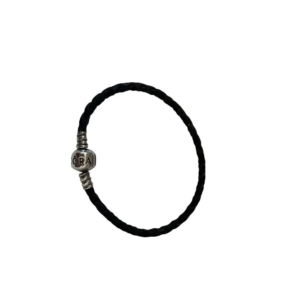 Pandora Moments Black Leather and Silver Bracelet, 6 1/4